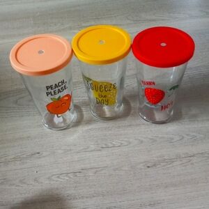 3  New Glass tumblers with fruit theme